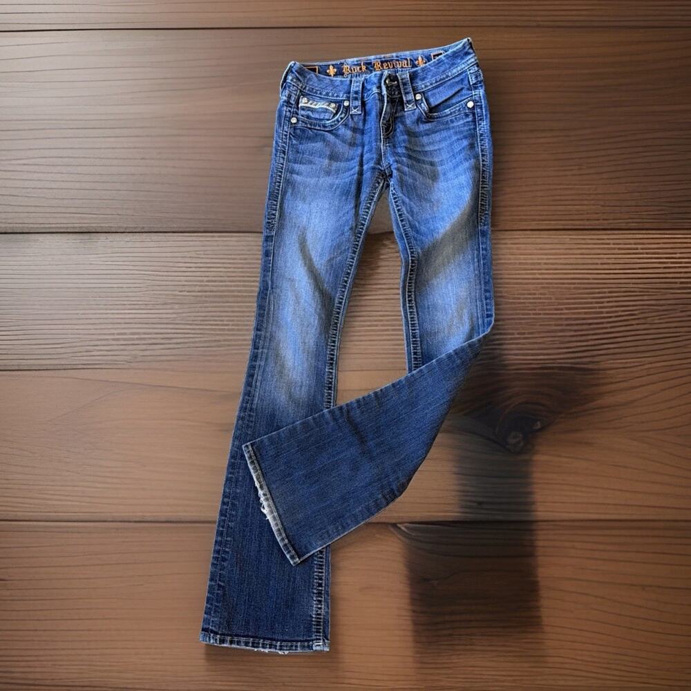 Y2K Rock Revival Klarry Jeans Sz 25 Low Rise Bootcut McBling Rhinestone Western